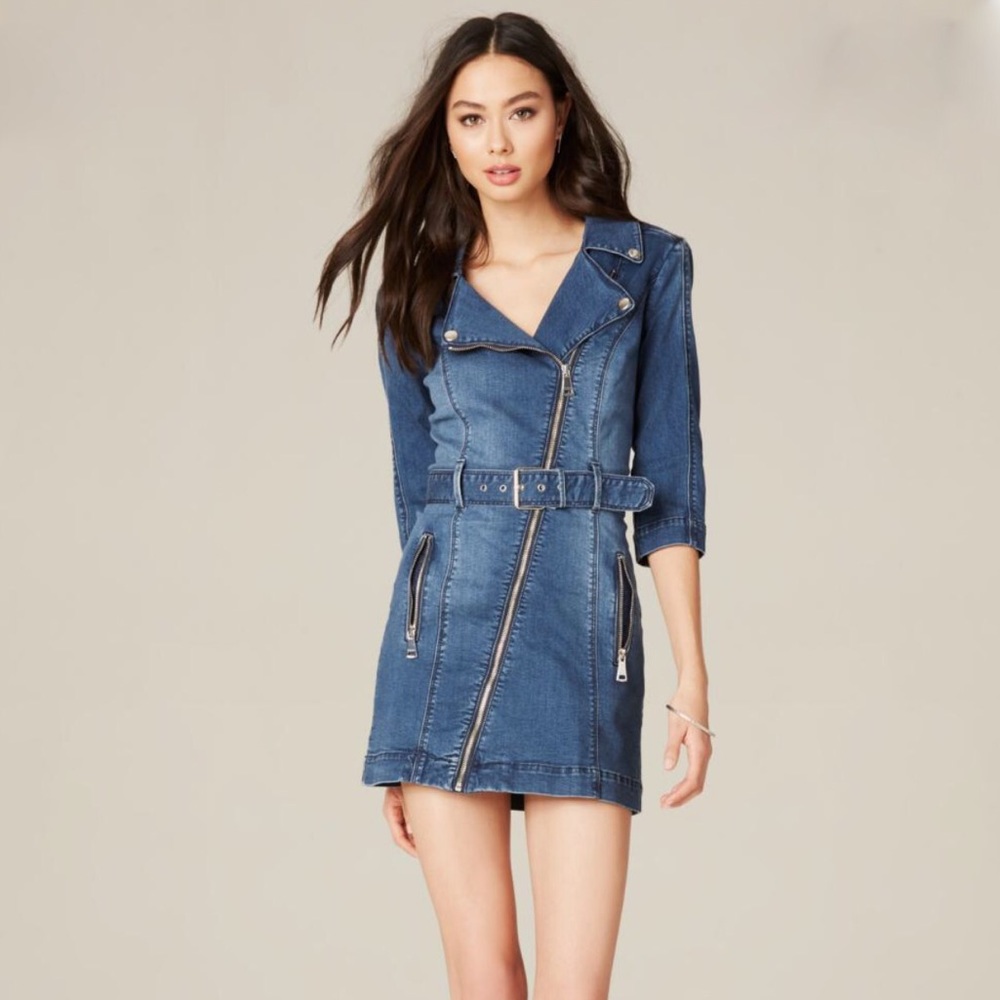 bebe Blue Denim Moto Midi Dress